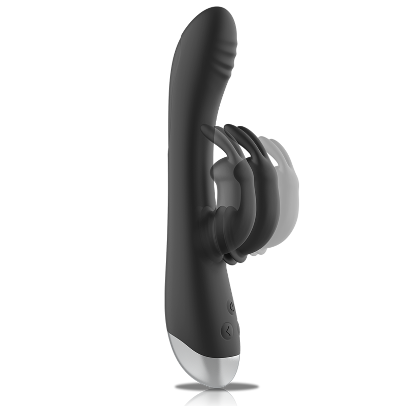 BLACK&SILVER - DJ. STIMULATEUR DE LAPIN RECHARGEABLE EN SILICONE ADAM NOIR BLACK&SILVER