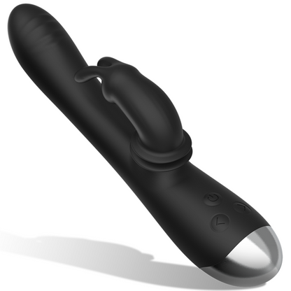 BLACK&SILVER - DJ. STIMULATEUR DE LAPIN RECHARGEABLE EN SILICONE ADAM NOIR BLACK&SILVER
