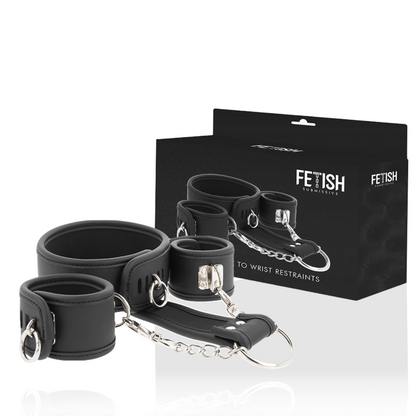 FETISH SUBMISSIVE - COLLIER ET MENOTTES EN CUIR VÉGAN AVEC DOUBLURE EN NOPRÈNE FETISH SUBMISSIVE BONDAGE