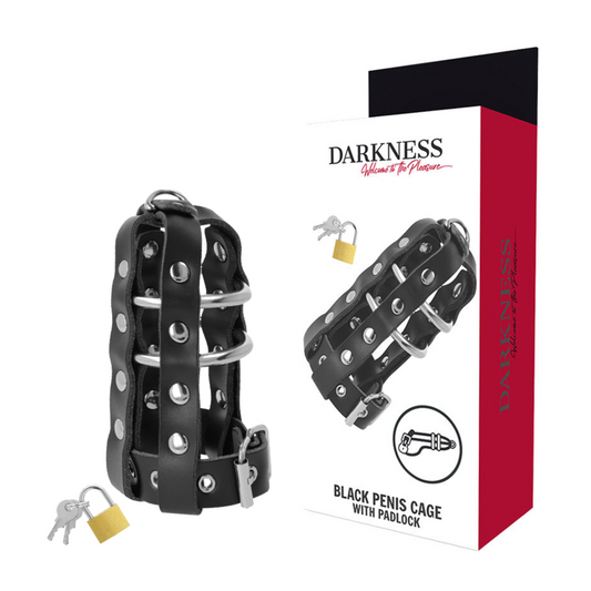 DARKNESS - CAGE DE CHASTETÉ EN CUIR AVEC SERRURE DARKNESS BONDAGE