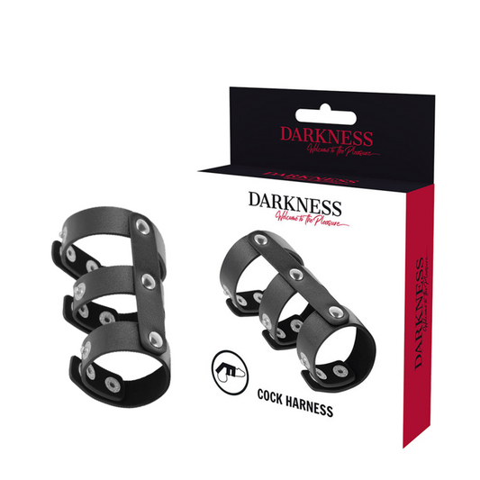 DARKNESS - DOUBLE ANNEAU DE PÉNIS ET TESTICULES EN CUIR RÉGLABLE DARKNESS BONDAGE