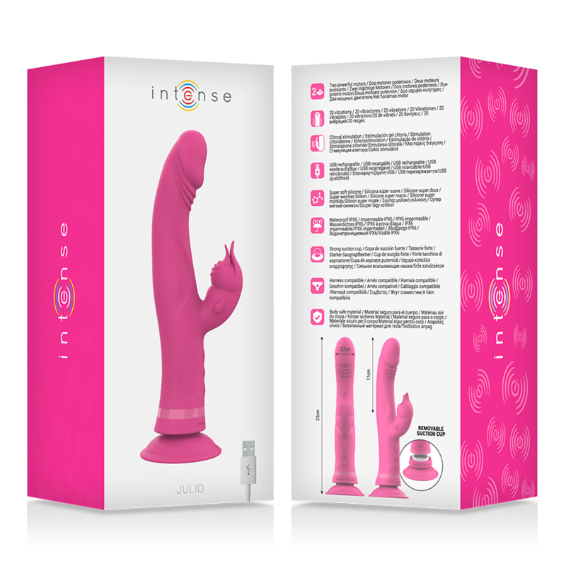 INTENSE - VIBRATEUR JULIO RABBIT SILICONE ROSE INTENSE FUN TOYS