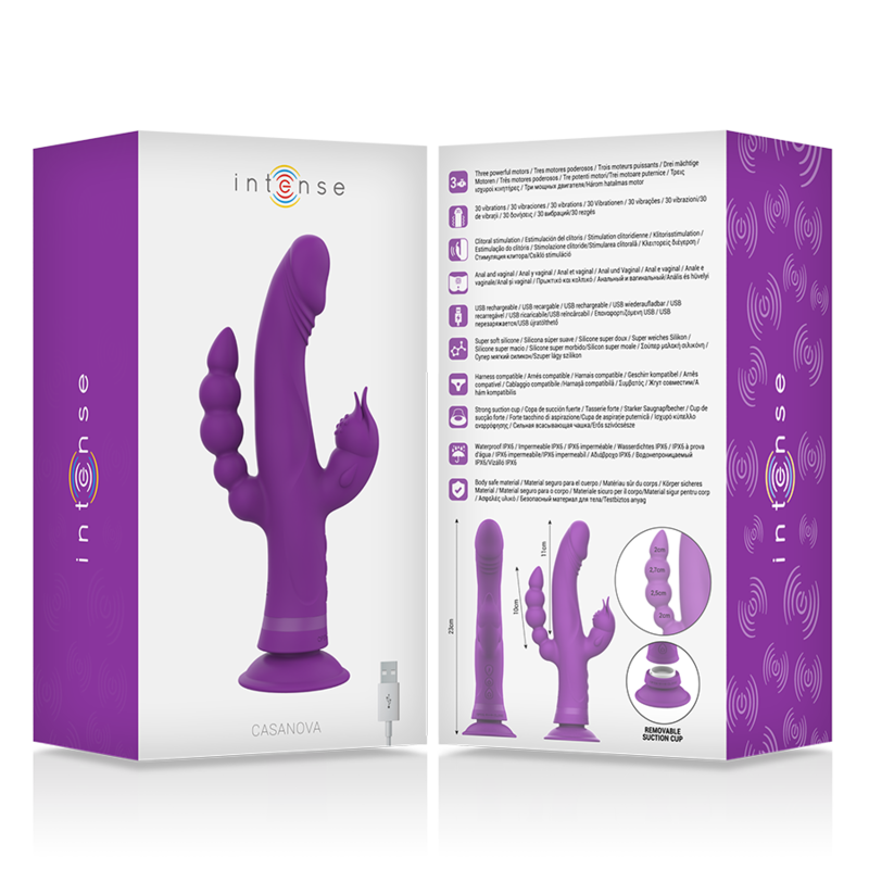 INTENSE - VIBRATEUR EN SILICONE CASANOVA RABBIT TRIPLE MOTEUR VIOLET INTENSE FUN TOYS