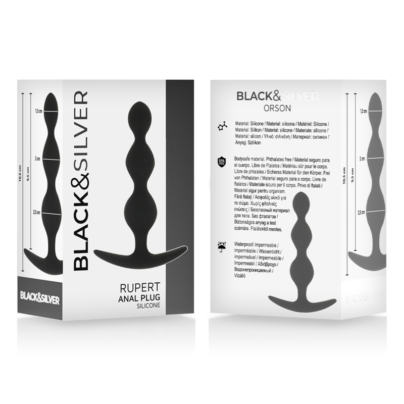 BLACK&SILVER - CHAÎNE À BILLES ANAL RUPERT 10 CM BLACK&SILVER