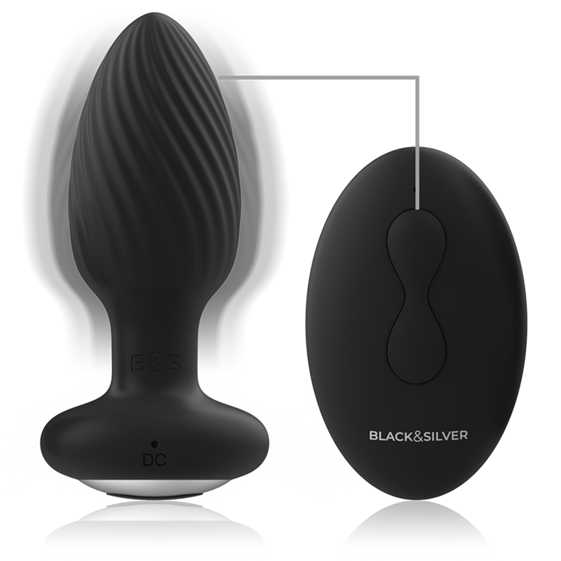 BLACK&SILVER - TÉLÉCOMMANDE DU ROTATEUR ANAL EN SILICONE WELLS PLUG BLACK&SILVER