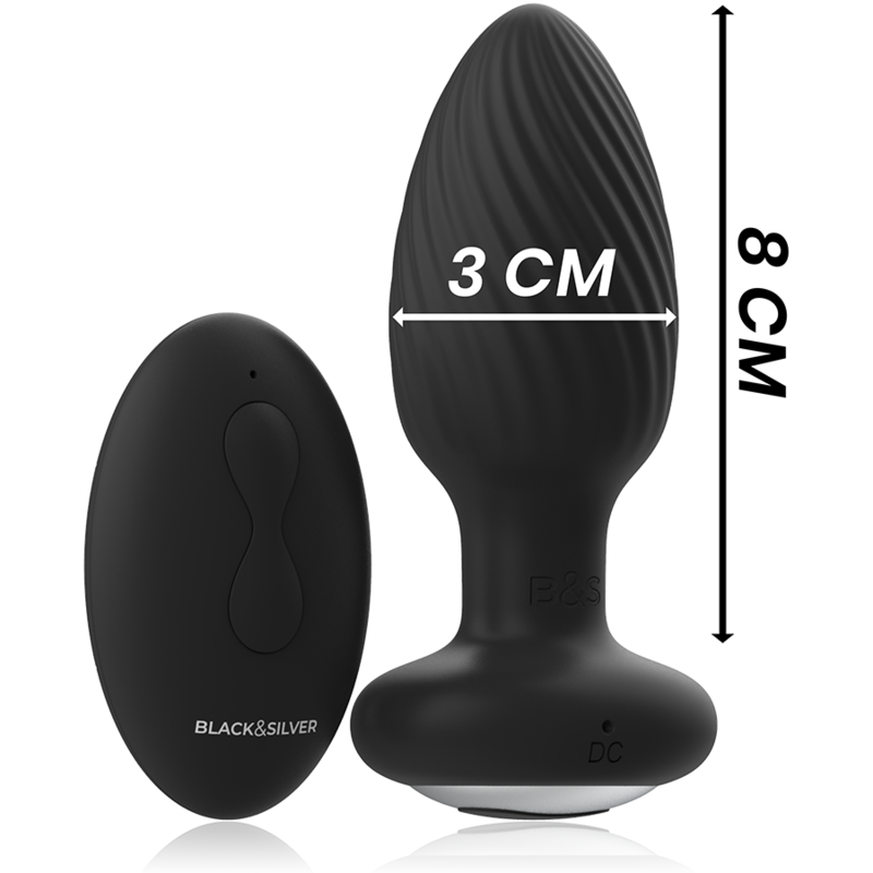 BLACK&SILVER - TÉLÉCOMMANDE DU ROTATEUR ANAL EN SILICONE WELLS PLUG BLACK&SILVER