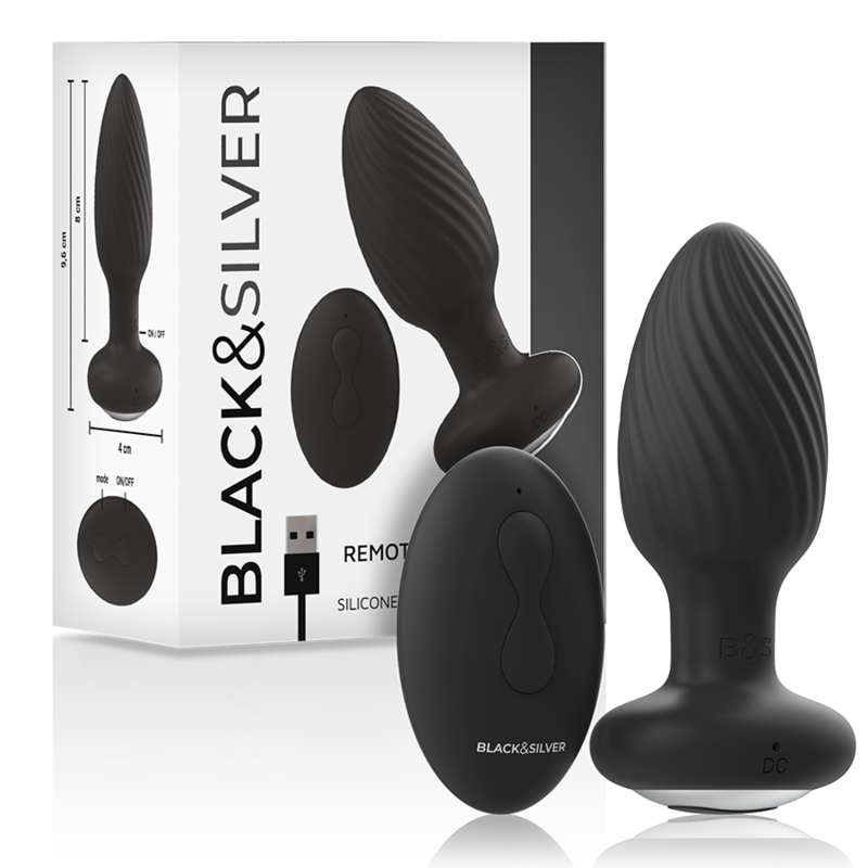 BLACK&SILVER - TÉLÉCOMMANDE DU ROTATEUR ANAL EN SILICONE WELLS PLUG BLACK&SILVER