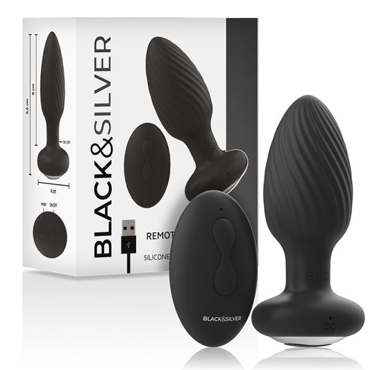 BLACK&SILVER - TÉLÉCOMMANDE DU ROTATEUR ANAL EN SILICONE WELLS PLUG BLACK&SILVER