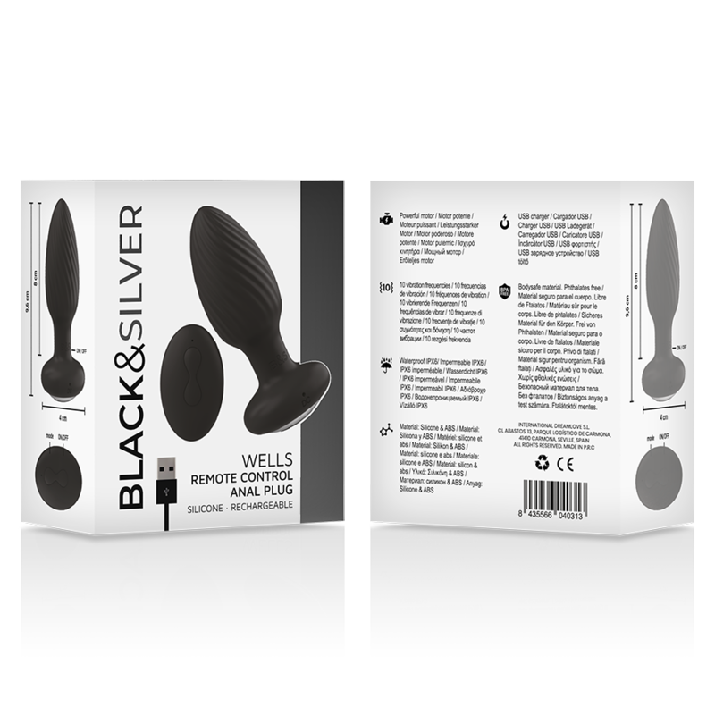 BLACK&SILVER - TÉLÉCOMMANDE DU ROTATEUR ANAL EN SILICONE WELLS PLUG BLACK&SILVER