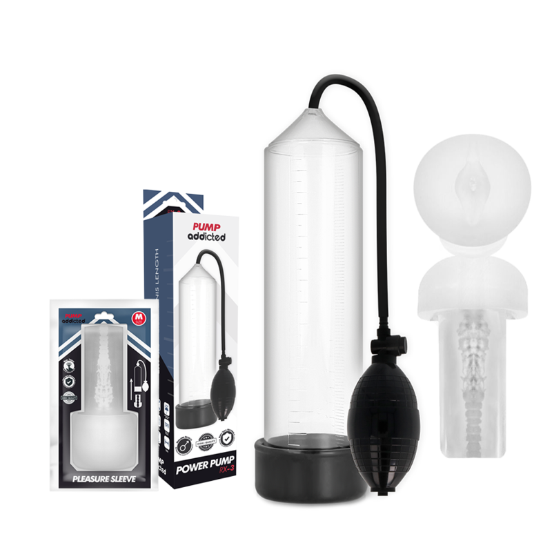ACCRO À LA POMPE - RX3 TRANSPARENT AVEC MANCHON DE PLAISIR PUMP ADDICTED