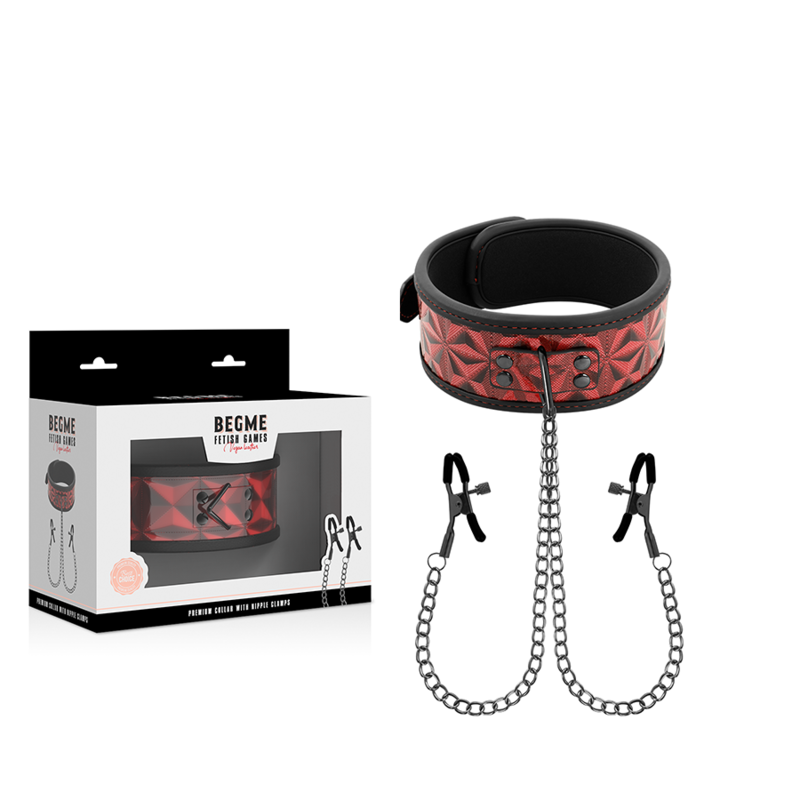 BEGME - COLLIER ÉDITION ROUGE AVEC PINCES  TÉLÉMON AVEC DOUBLURE EN NÉOPRÈNE BEGME RED EDITION