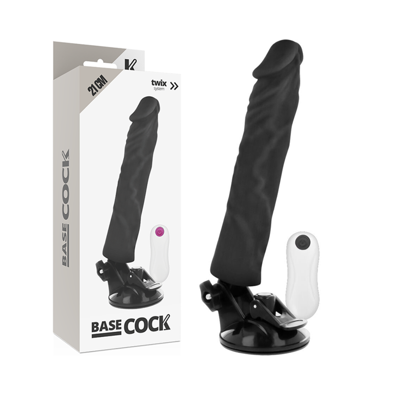 BASECOCK - VIBRATEUR RÉALISTE TÉLÉCOMMANDE NOIR 21 CM -O- 4 CM BASECOCK