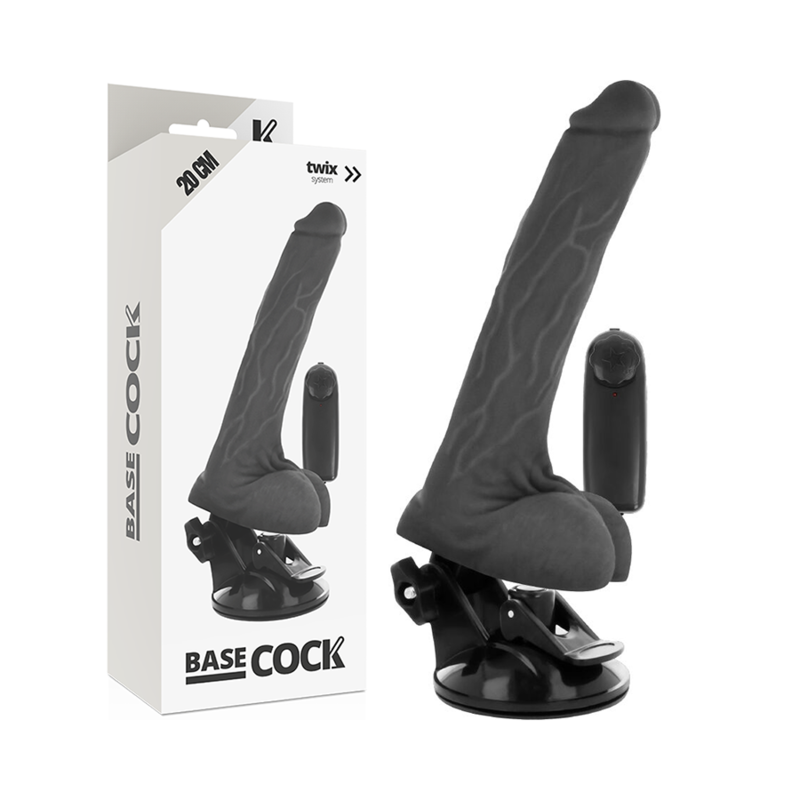 BASECOCK - VIBRATEUR RÉALISTE NOIR TÉLÉCOMMANDE AVEC TESTICULES 20 CM -O- 4 CM BASECOCK