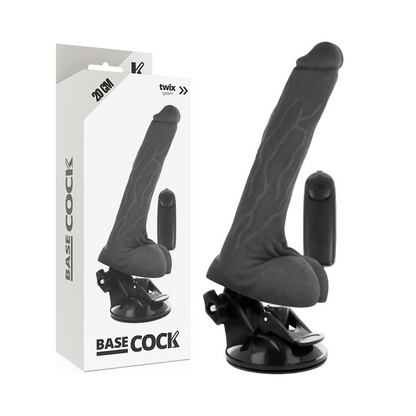 BASECOCK - VIBRATEUR RÉALISTE NOIR TÉLÉCOMMANDE AVEC TESTICULES 20 CM -O- 4 CM BASECOCK