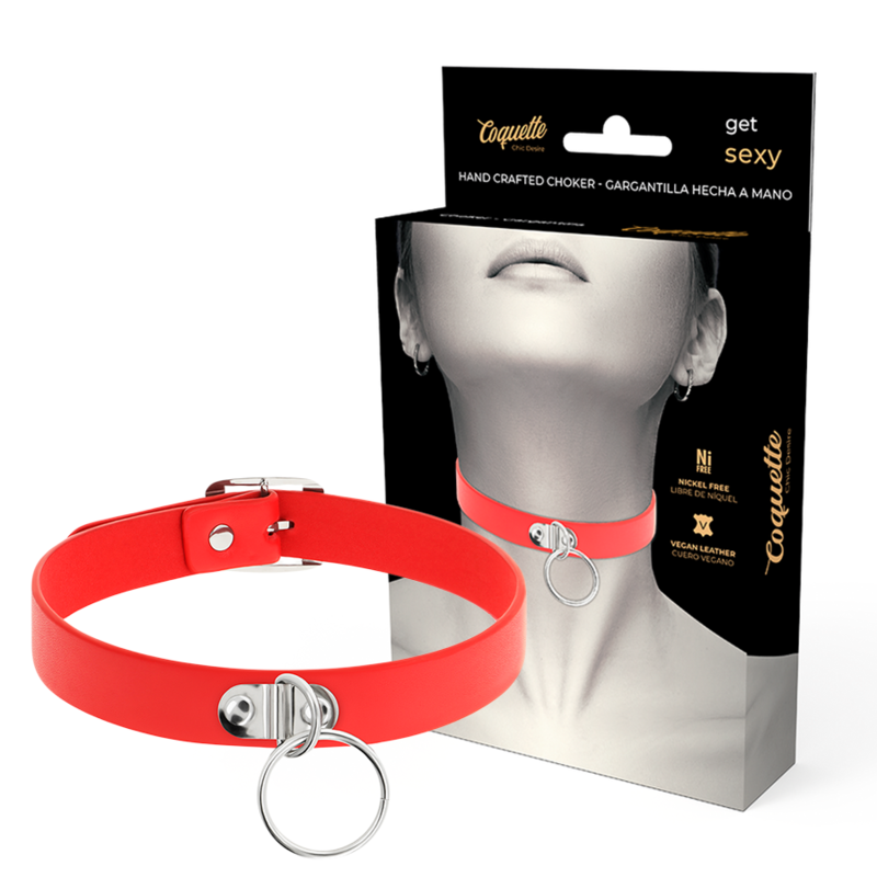 COQUETTE CHIC DESIRE - COLLIER CUIR VEGAN ROUGE FEMME ACCESSOIRE FÉTICHE COQUETTE ACCESSORIES