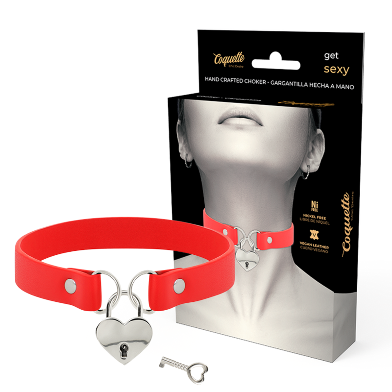 COQUETTE CHIC DESIRE - COLLIER EN CUIR VEGAN ROUGE AVEC ACCESSOIRE COEUR AVEC CL? COQUETTE ACCESSORIES
