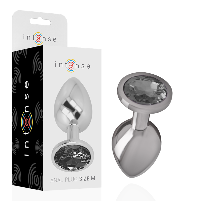 INTENSE - PLUG ANAL EN MÉTAL ALUMINIUM AVEC VERRE NOIR TAILLE M INTENSE ANAL TOYS