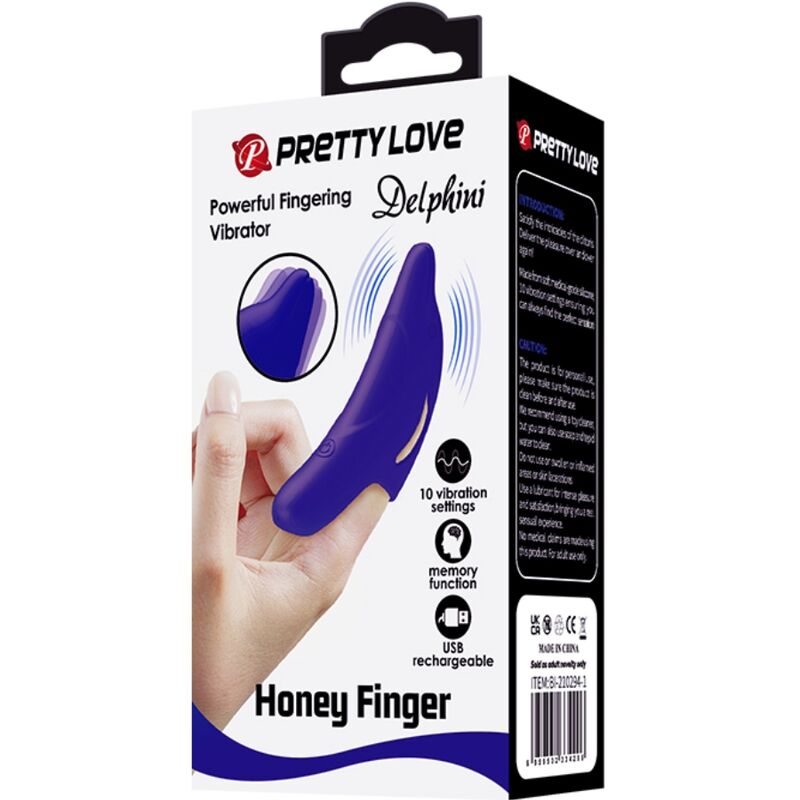PRETTY LOVE - PUISSANT STIMULATEUR DE DOIGTS BLEU FONCÉ DELPHINI PRETTY LOVE