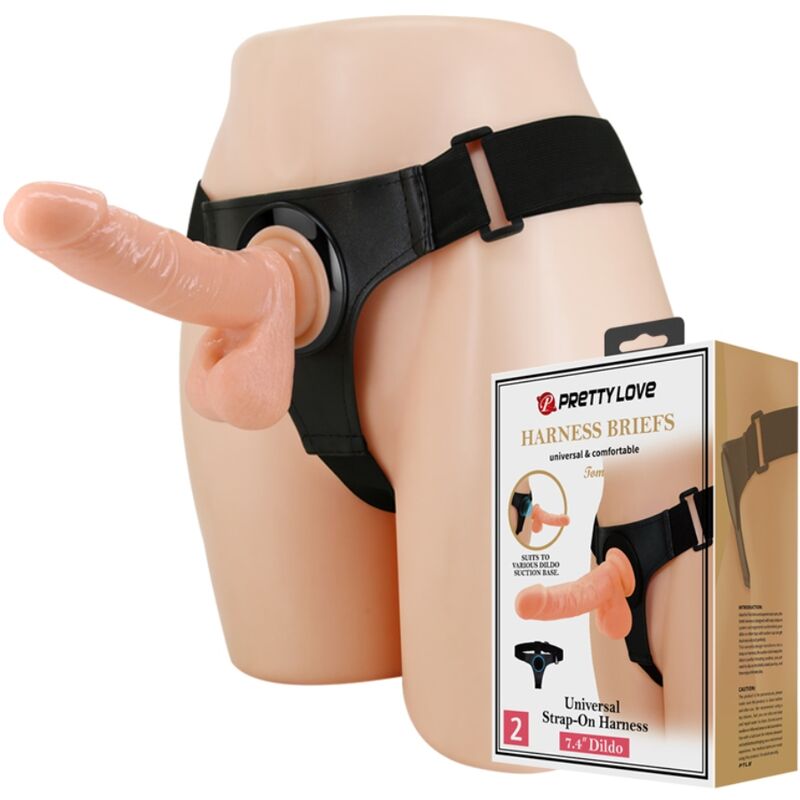 PRETTY LOVE - HARNAIS SLIPS HARNAIS UNIVERSEL AVEC GODE TOM 20 CM NATUREL PRETTY LOVE