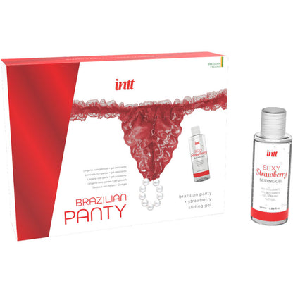 INTT RELEASES - CULOTTE ROUGE BRÉSILIENNE AVEC PERLES ET GEL LUBRIFIANT 50 ML INTT RELEASES