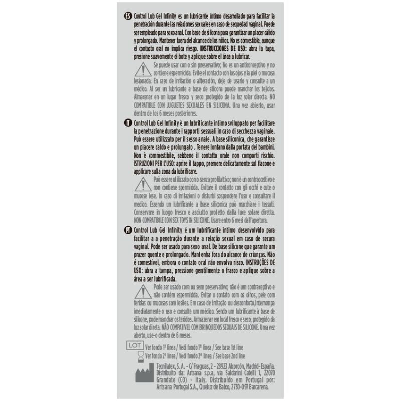 CONTROL - LUBRIFIANT  BASE DE SILICONE INFINITY 75 ML CONTROL LUBES