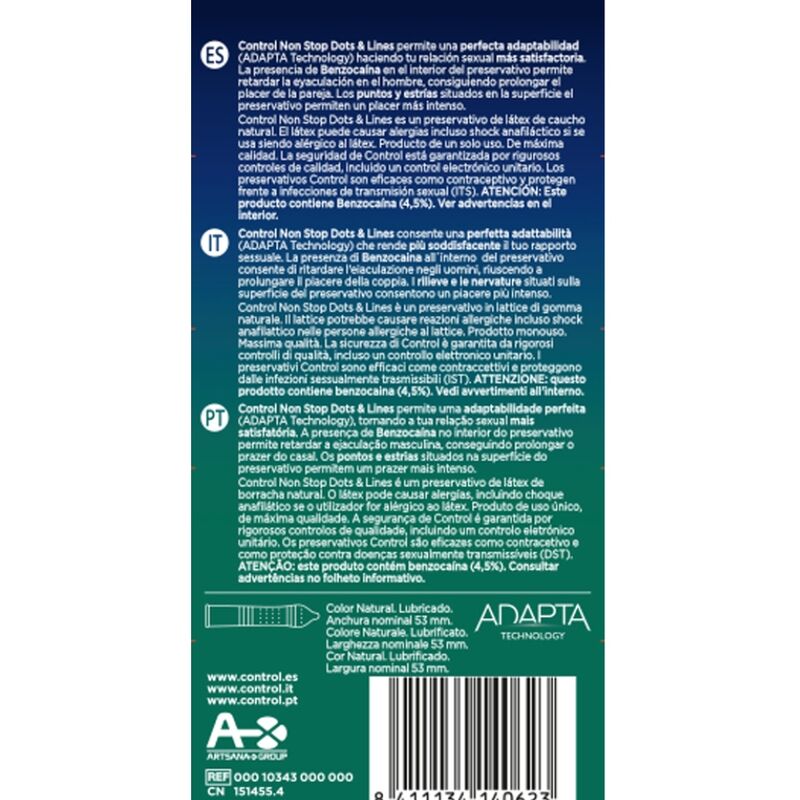 CONTROL - NONSTOP DOTS AND LINES CONDOMS 12 UNITS CONTROL CONDOMS