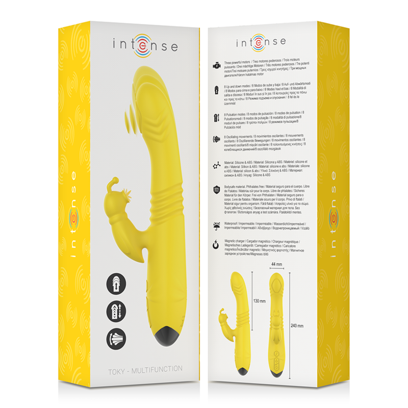 INTENSE - VIBRATEUR MULTIFONCTION TOKY UP & DOWN AVEC STIMULATEUR CLITORAL JAUNE INTENSE FUN TOYS