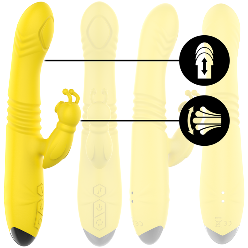 INTENSE - VIBRATEUR MULTIFONCTION TOKY UP & DOWN AVEC STIMULATEUR CLITORAL JAUNE INTENSE FUN TOYS
