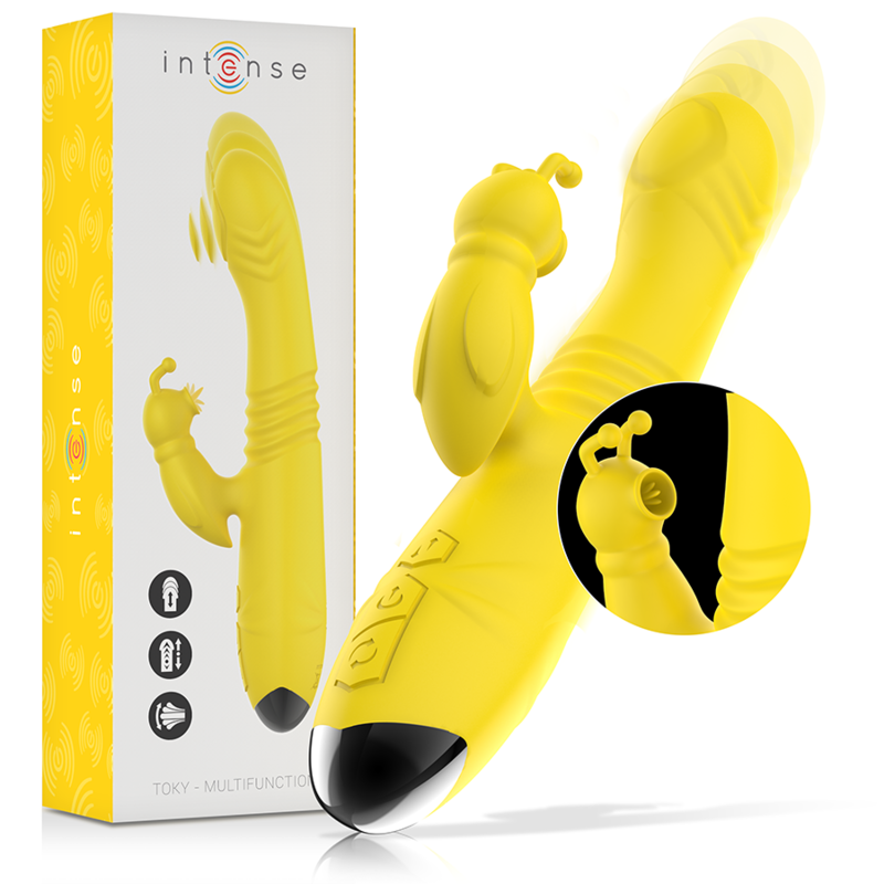 INTENSE - VIBRATEUR MULTIFONCTION TOKY UP & DOWN AVEC STIMULATEUR CLITORAL JAUNE INTENSE FUN TOYS