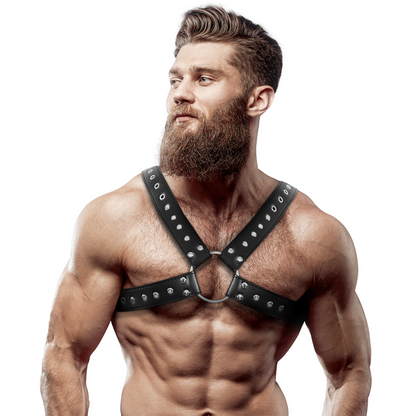 FETISH SUBMISSIVE ATTITUDE - HARNAIS DE POITRINE CROISÉ EN ÉCO-CUIR POUR HOMMES AVEC CLOUS FETISH SUBMISSIVE ATTITUDE