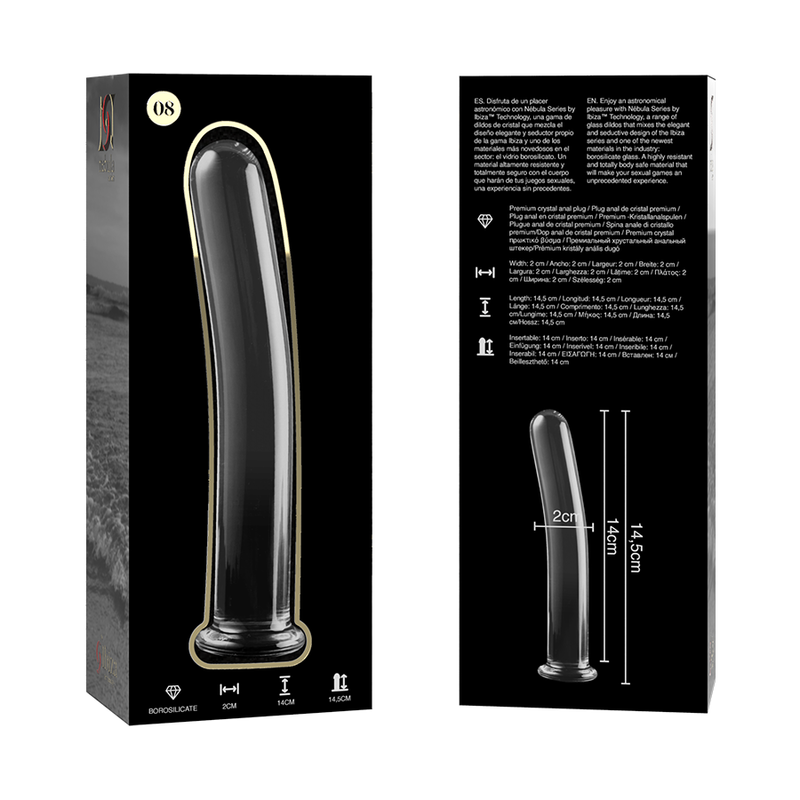 NEBULA SERIES BY IBIZA - MODÈLE 8 GODE EN VERRE BOROSILICATE CLAIR 14.5 CM -O- 2 CM NEBULA SERIES BY IBIZA