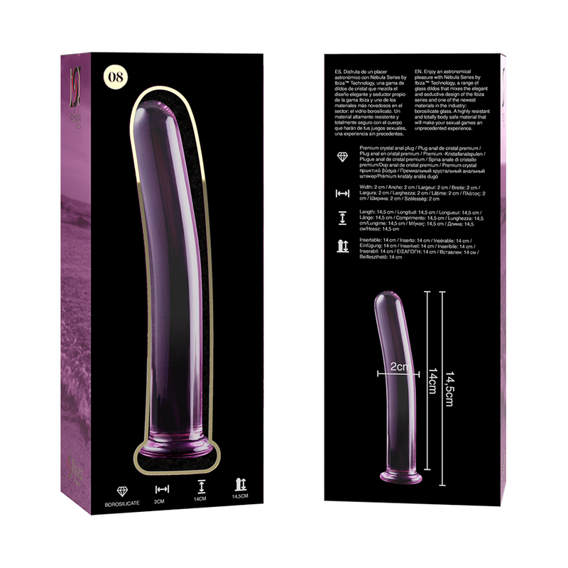 NEBULA SERIES BY IBIZA - MODÈLE 8 GODE EN VERRE BOROSILICATE ROSE 14.5 CM -O- 2 CM NEBULA SERIES BY IBIZA