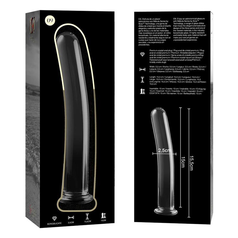 NEBULA SERIES BY IBIZA - MODÈLE 9 GODE EN VERRE BOROSILICATE CLAIR 15.5 CM -O- 2.5 CM NEBULA SERIES BY IBIZA