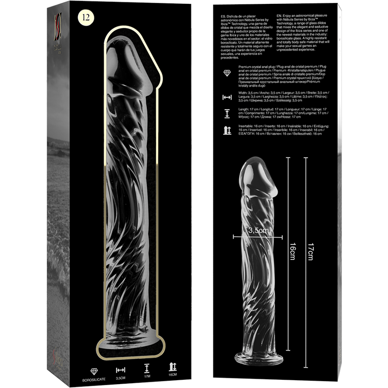 NEBULA SERIES BY IBIZA - MODÈLE 12 GODE EN VERRE BOROSILICATE CLAIR 17 CM -O- 3.5 CM NEBULA SERIES BY IBIZA