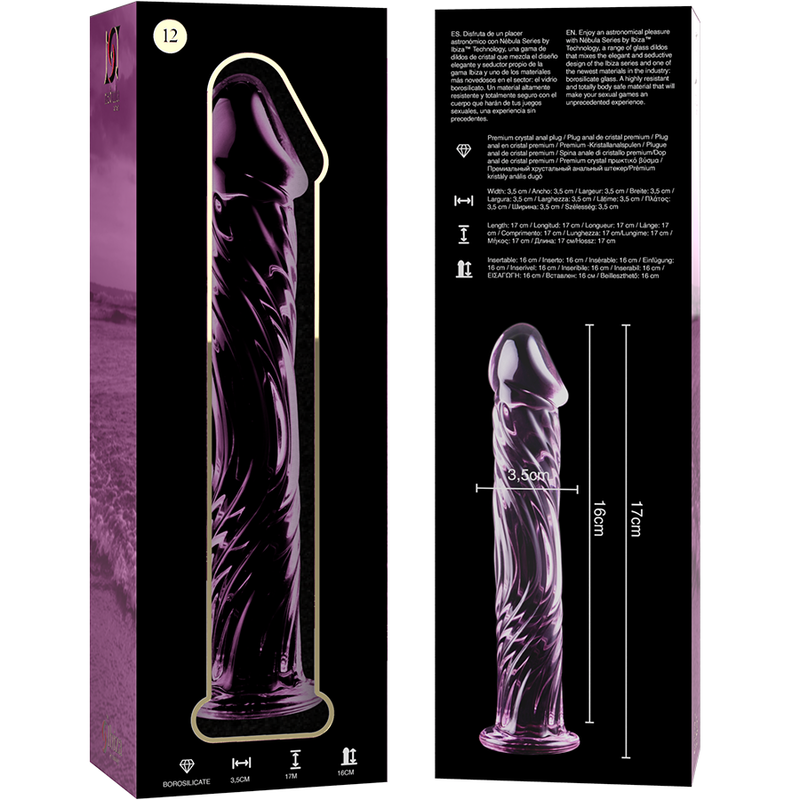 NEBULA SERIES BY IBIZA - MODÈLE 12 GODE EN VERRE BOROSILICATE ROSE 17 CM -O- 3.5 CM NEBULA SERIES BY IBIZA