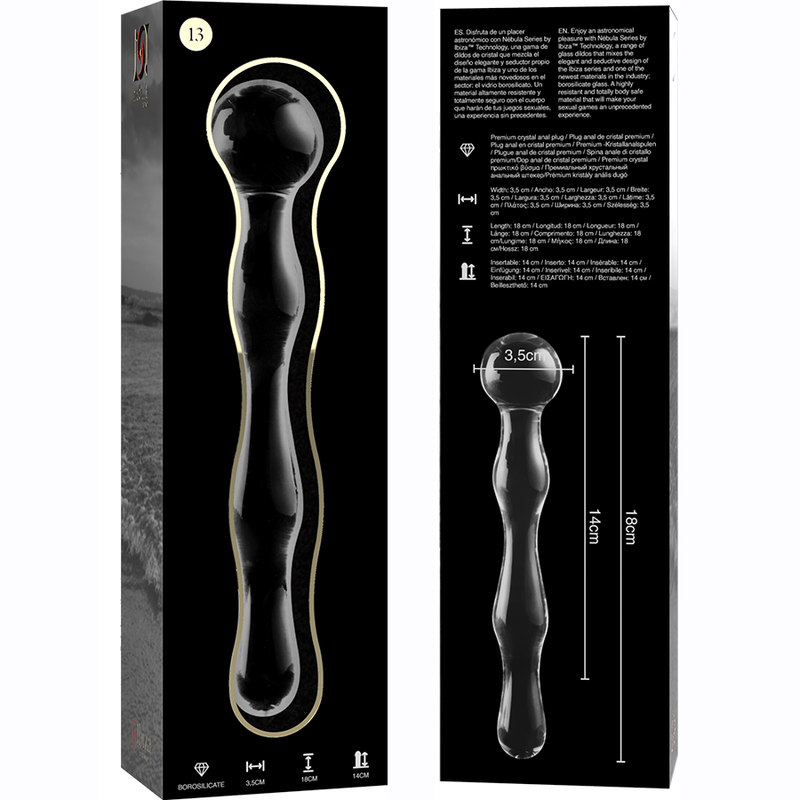 NEBULA SERIES BY IBIZA - MODÈLE 13 GODE EN VERRE BOROSILICATE CLAIR 18 CM -O- 3.5 CM NEBULA SERIES BY IBIZA