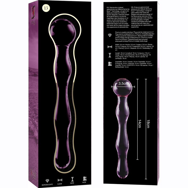 NEBULA SERIES BY IBIZA - MODÈLE 13 GODE EN VERRE BOROSILICATE ROSE 18 CM -O- 3.5 CM NEBULA SERIES BY IBIZA