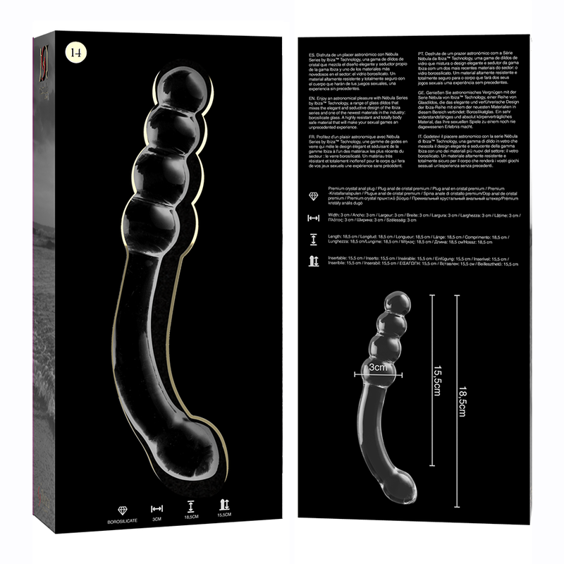 NEBULA SERIES BY IBIZA - MODÈLE 14 GODE EN VERRE BOROSILICATE CLAIR 18.5 CM -O- 3 CM NEBULA SERIES BY IBIZA