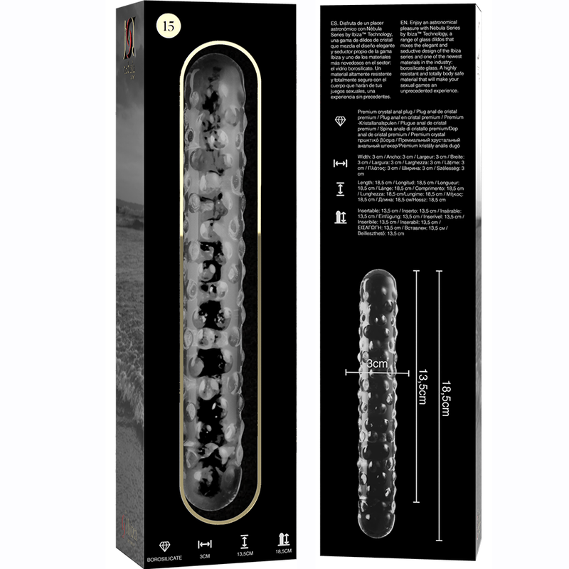 NEBULA SERIES BY IBIZA - MODÈLE 15 GODE EN VERRE BOROSILICATE CLAIR 18.5 CM -O- 3 CM NEBULA SERIES BY IBIZA