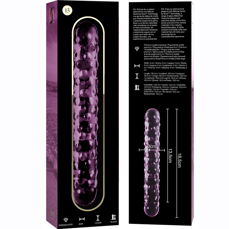 NEBULA SERIES BY IBIZA - MODÈLE 15 GODE EN VERRE BOROSILICATE ROSE 18.5 CM -O- 3 CM NEBULA SERIES BY IBIZA