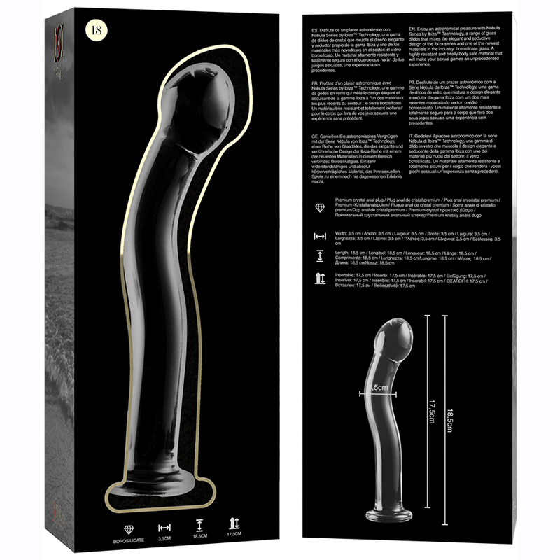 NEBULA SERIES BY IBIZA - MODÈLE 18 GODE EN VERRE BOROSILICATE CLAIR 18.5 CM -O- 3.5 CM NEBULA SERIES BY IBIZA