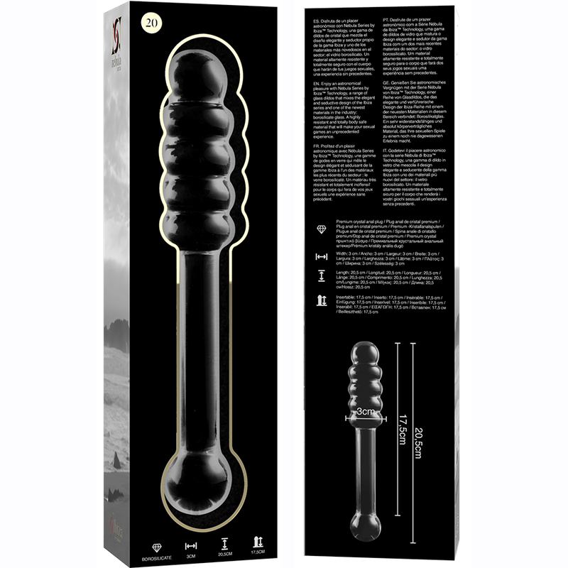 NEBULA SERIES BY IBIZA - MODÈLE 20 GODE EN VERRE BOROSILICATE CLAIR 20.5 CM -O- 3 CM NEBULA SERIES BY IBIZA