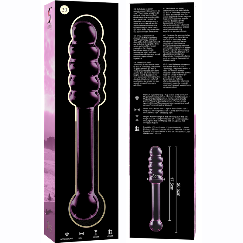 NEBULA SERIES BY IBIZA - MODÈLE 20 GODE EN VERRE BOROSILICATE ROSE 20.5 CM -O- 3 CM NEBULA SERIES BY IBIZA