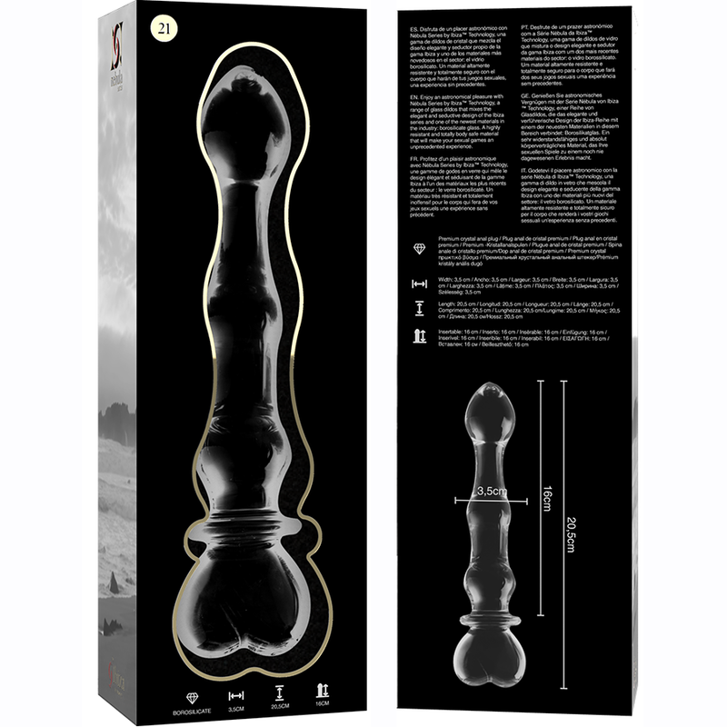 NEBULA SERIES BY IBIZA - MODÈLE 21 GODE EN VERRE BOROSILICATE CLAIR 20.5 CM -O- 3.5 CM NEBULA SERIES BY IBIZA