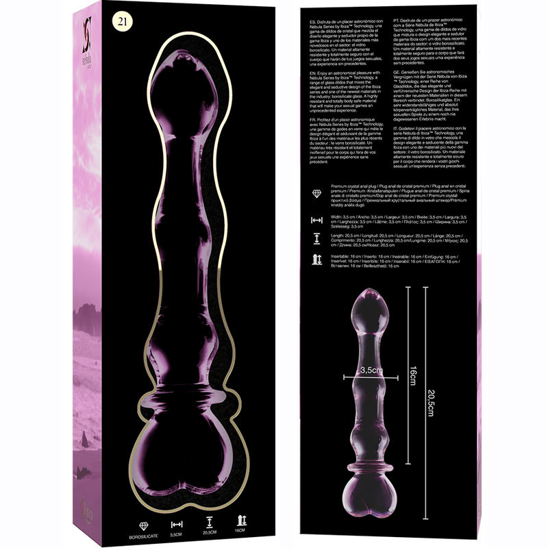 NEBULA SERIES BY IBIZA - MODÈLE 21 GODE EN VERRE BOROSILICATE ROSE 20.5 CM -O- 3.5 CM NEBULA SERIES BY IBIZA