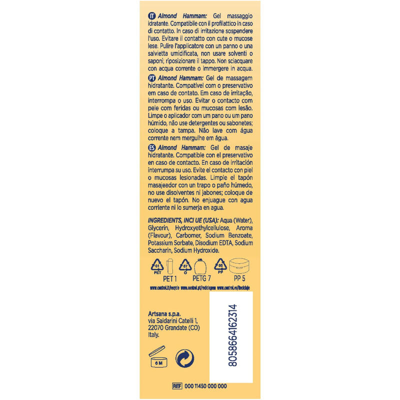 CONTROL - GEL DE MASSAGE HAMMAM AUX AMANDES 3 EN 1 200 ML CONTROL LUBES