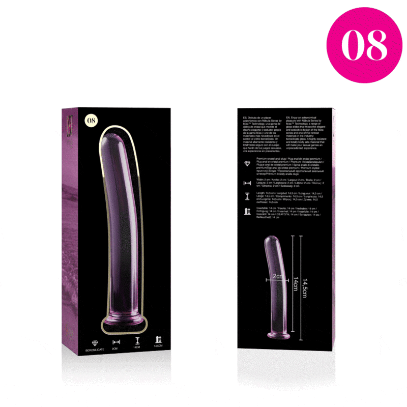 NEBULA SERIES BY IBIZA - MODÈLE 8 GODE EN VERRE BOROSILICATE ROSE 14.5 CM -O- 2 CM NEBULA SERIES BY IBIZA