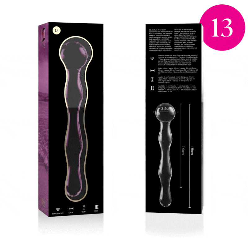 NEBULA SERIES BY IBIZA - MODÈLE 13 GODE EN VERRE BOROSILICATE ROSE 18 CM -O- 3.5 CM NEBULA SERIES BY IBIZA