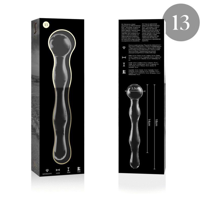 NEBULA SERIES BY IBIZA - MODÈLE 13 GODE EN VERRE BOROSILICATE CLAIR 18 CM -O- 3.5 CM NEBULA SERIES BY IBIZA