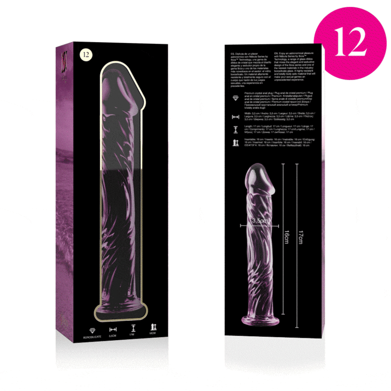 NEBULA SERIES BY IBIZA - MODÈLE 12 GODE EN VERRE BOROSILICATE ROSE 17 CM -O- 3.5 CM NEBULA SERIES BY IBIZA